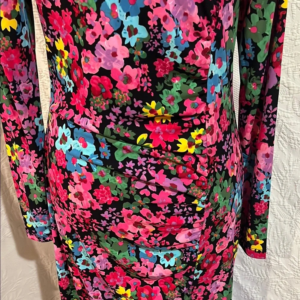 FUTURE COLLECTIVE Floral Long Sleeve Mock Neck Ruched Dress, size medium, NWT - Picture 9 of 14